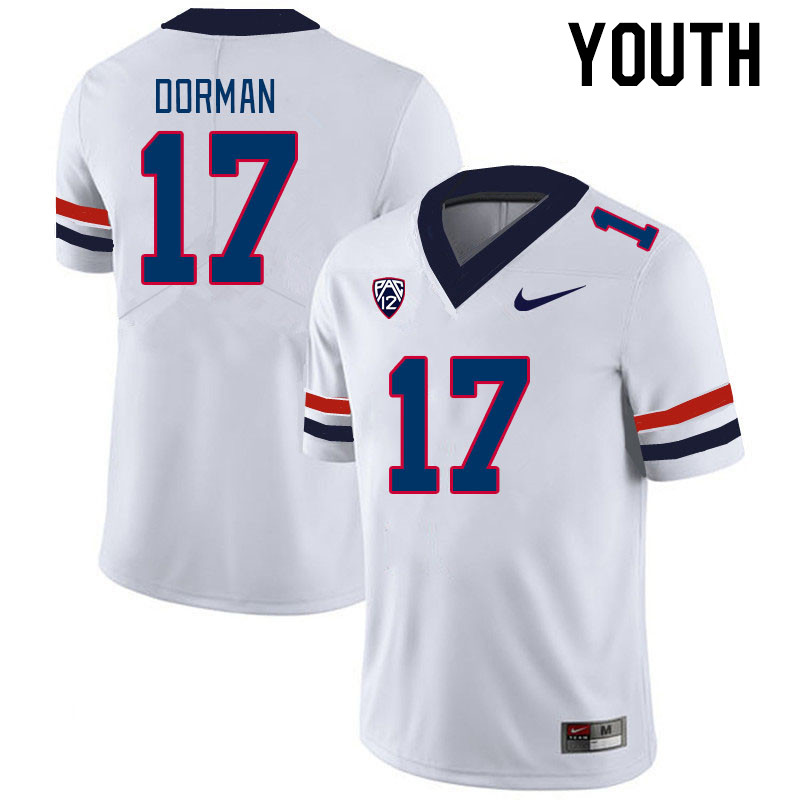 Youth #17 Brayden Dorman Arizona Wildcats College Football Jerseys Stitched-White - Click Image to Close